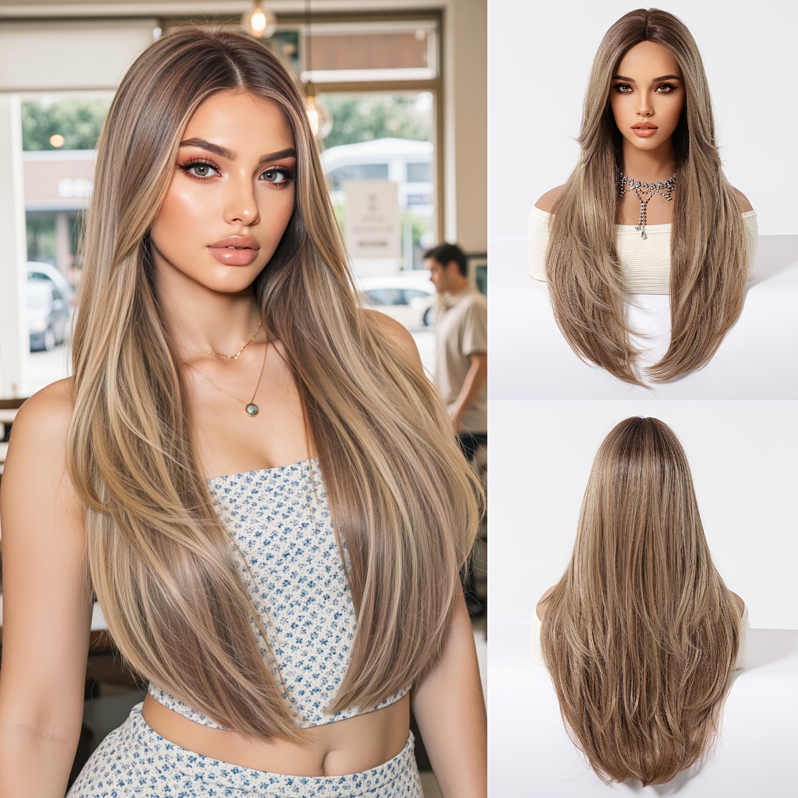 Womens Long Heat Resistant Synthetic Wig Bangs Layers