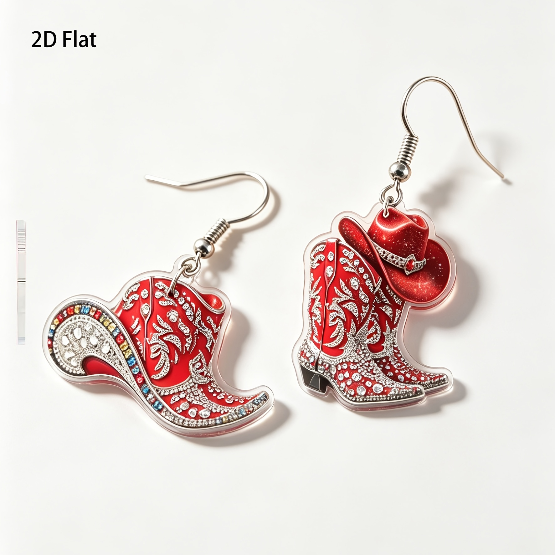 TEMU 2d Flat 1 Pair Western Cowboy Style Red Cowboy Hat Boots Asymmetrical Creative Pattern Knight Boots Vintage Women's Fashion Drop Earrings