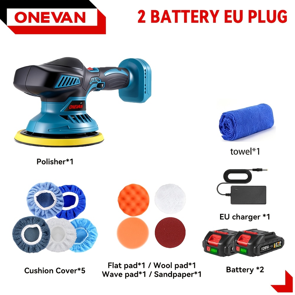 Image of Cordless Car Polisher And Buffer, Equipped With 2 Batteries, With Polisher Attachments, 6 Variable , Suitable For Car Finishing, Polishing, Waxing And Scratch Removal