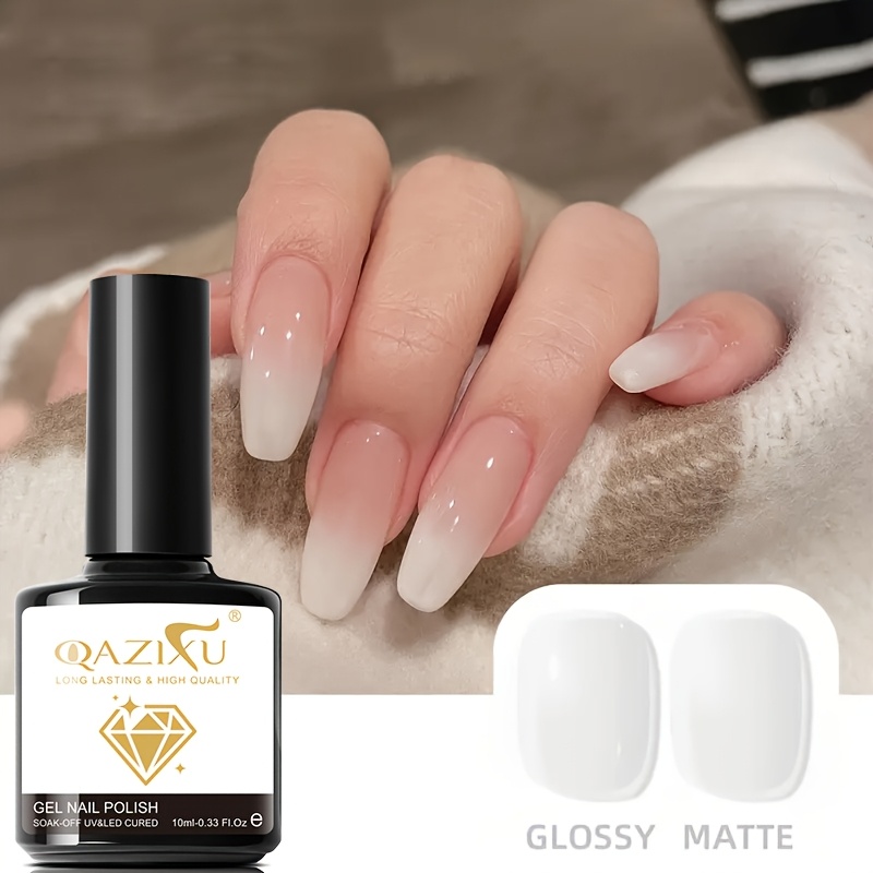 Image of Qazixu 10ml Translucent Milky White Gel Nail Polish, Semi-permanent /led Gel Nail Polish, Saturated, Strong, Non-damaging, Ultra-glossy Gel Nail Polish, Suitable For , Nail Salon Diy.