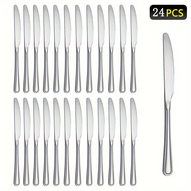 24pcs/12pcs 스테인레스 스틸 식기 세트, 스테이크 나이프, 서양 식사 나이프, 식품 등급 스테인레스 스틸 나이프, 거울 폴리싱, 식기 세척기 안전.