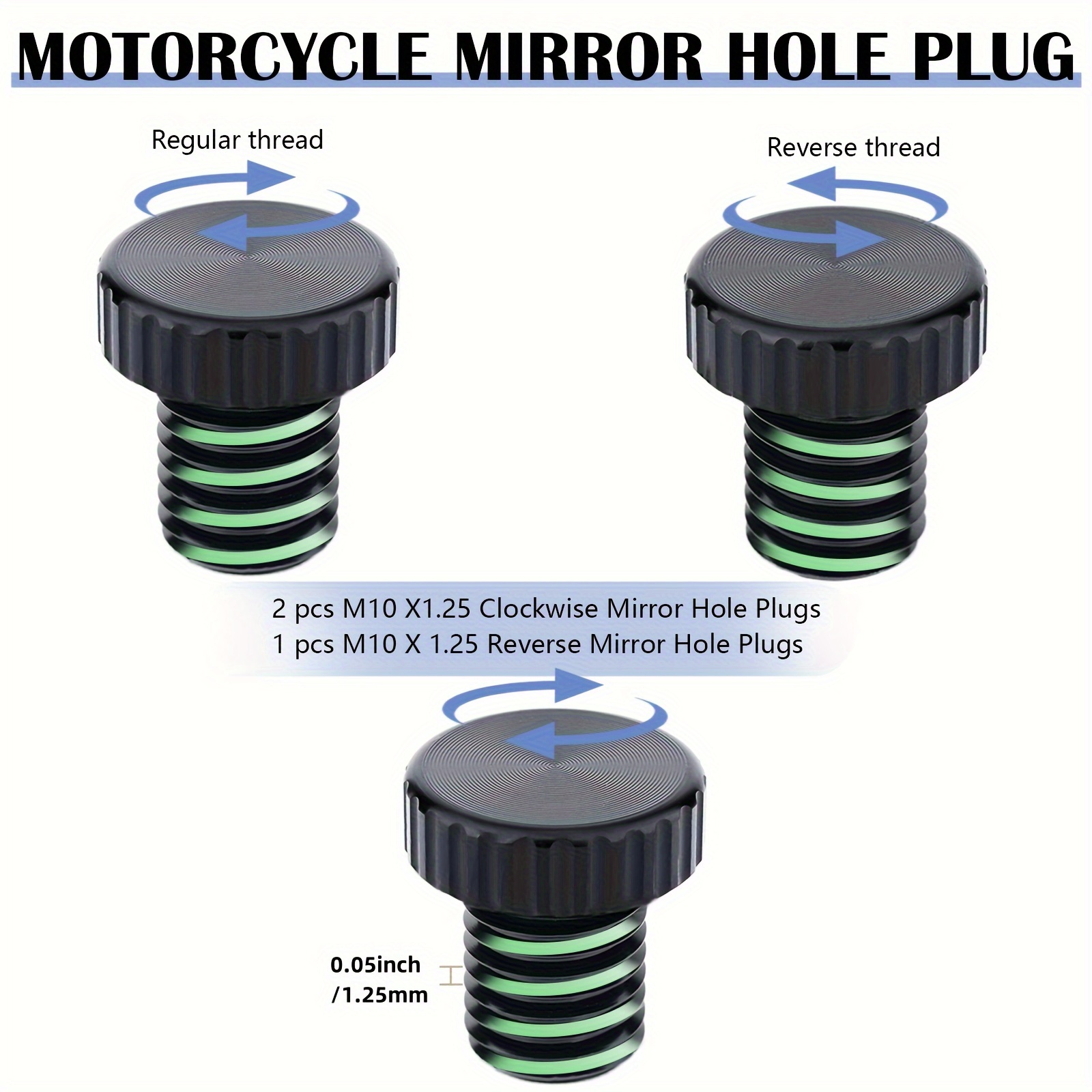 Image of 3pcs Motorcycle Mirror Hole Plugs M10x1.25 With O-, Universal Motorcycle Mirror Screws Suitable For Most Motorcycles (for , , Kawasaki, For , ), Atv's And Bikes, Etc. (black)