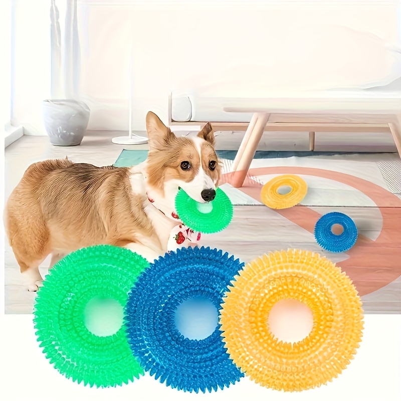 Image of 1pc Random Color [for Dogs Squeaky Donut Chew Toy] Sturdy Squeaky Donut Chew Toy For Dogs - Ideal For Teething And Playtime