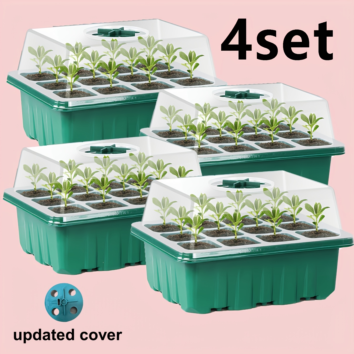 TEMU 4pcs Heavy Duty Seed Starter Tray Set, Reusable Plant Germination Kit With Adjustable Vents/outdoor Kit Featuring 48 Cells, Vented Lids, And
