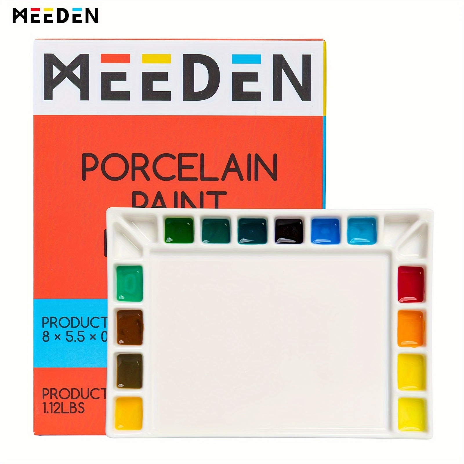 

Meeden 18-well Porcelain Artist Paint Palette, Mixing Art Ceramic Watercolor Paint Palette For Watercolor Gouache Acrylic Oil Painting, Rectangle 8 By 5-1/2-inch