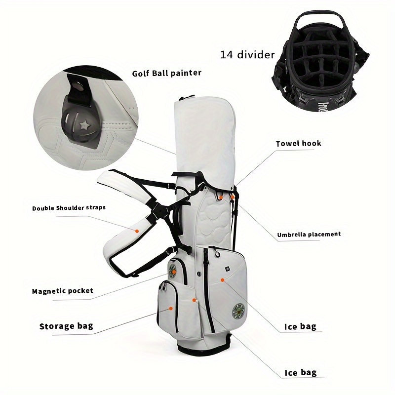 14 way adjustable double straps golf stand bag pu lightweight multi   club bag magnetic pocket 4   pockets Product details 4