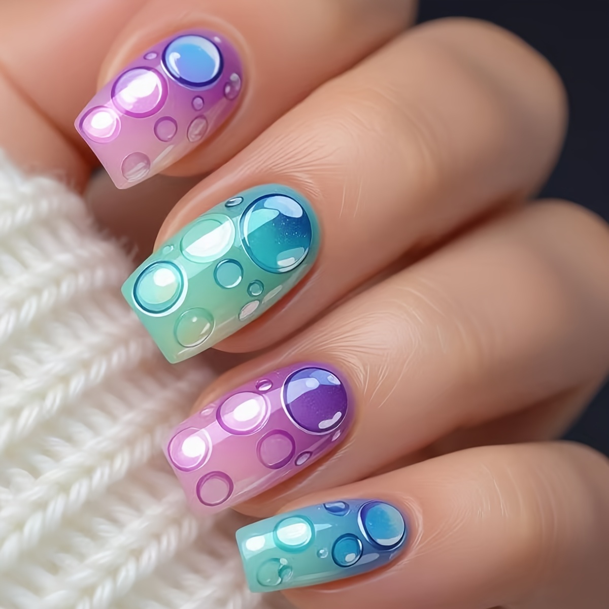 TEMU Back To 24pcs Mid-length Bubble Pattern Wearable Nails Sweet Gradient False Nail Patches Purple False Nail Patches Wearable Nails Convenient For