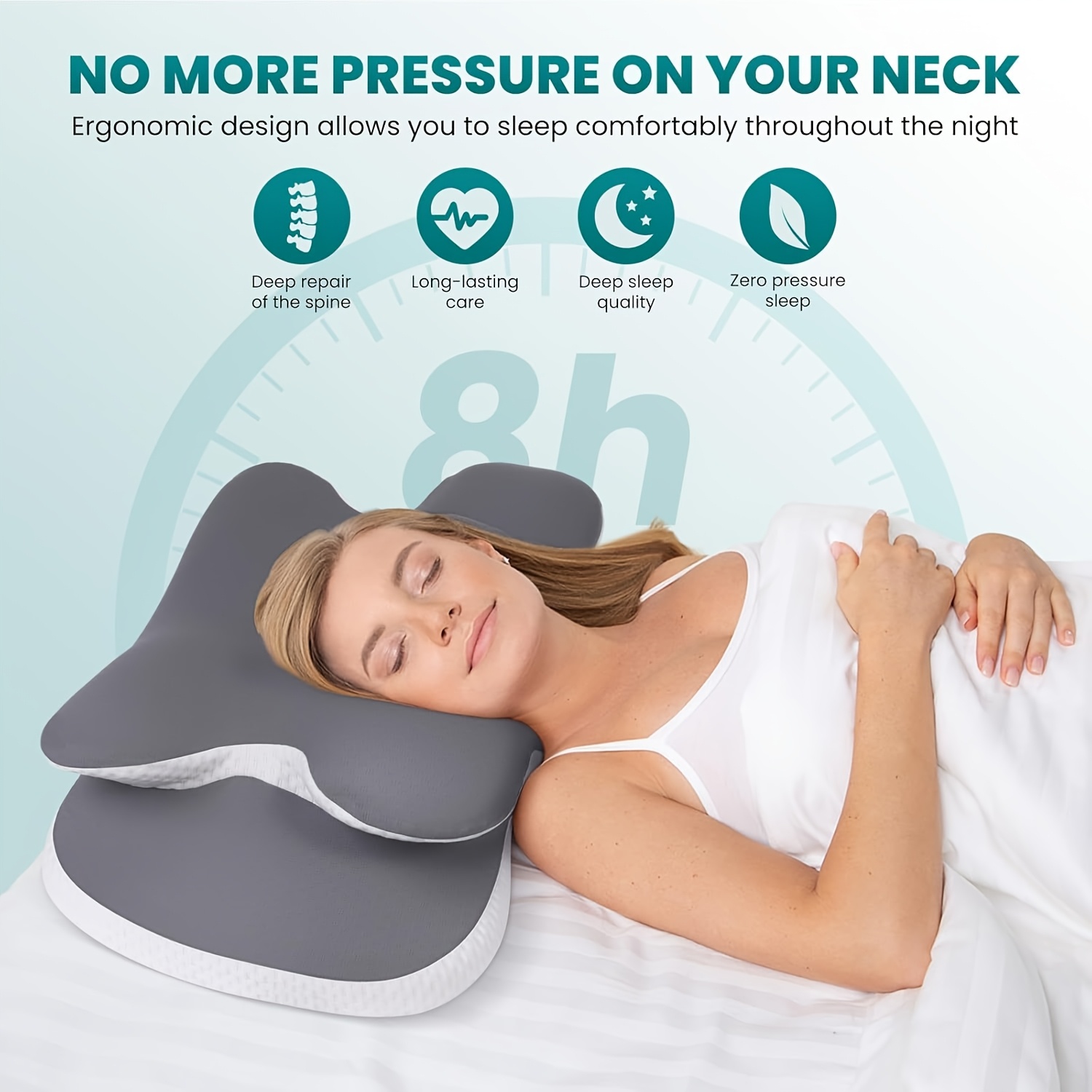 Cervical Neck & Shoulder Pillow, Odorless Memory Foam with Cooling Silk Cover, Ergonomic Design, Orthopedic Neck Support for All Sleeping Positions & Users, Gray - Image 4