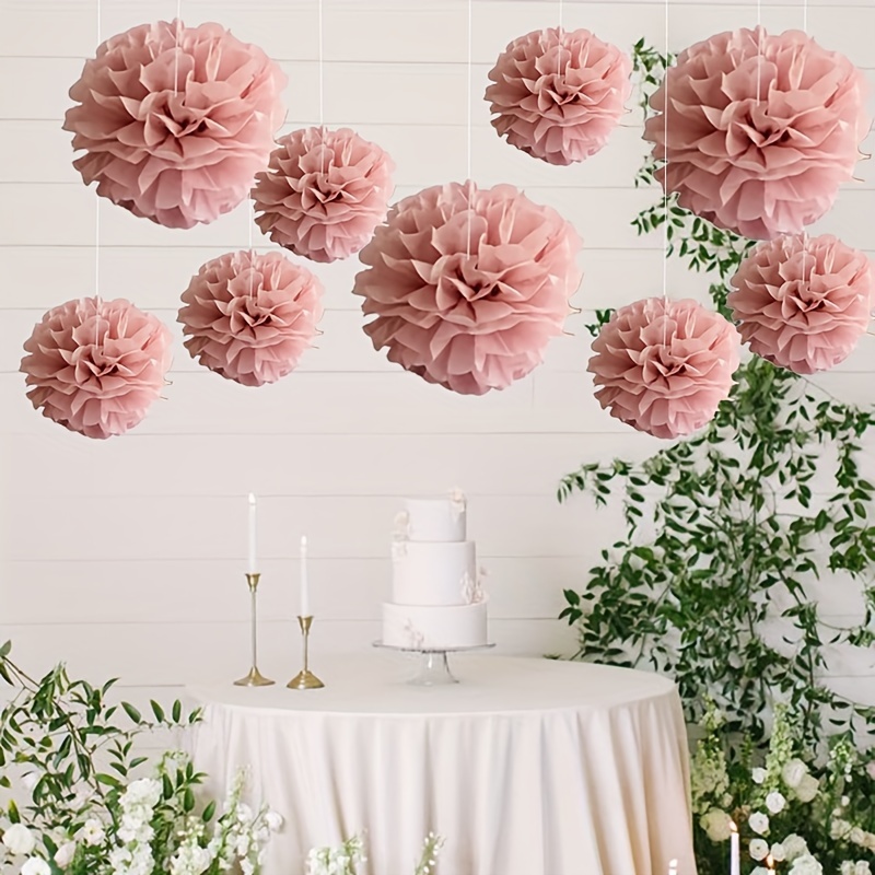 

9pcs Pink Paper Flower Balls - Elegant Layered Bloom Design For Wedding, Bridal Shower, Birthday & Valentine’s Day Party Decorations, Wedding Decorations