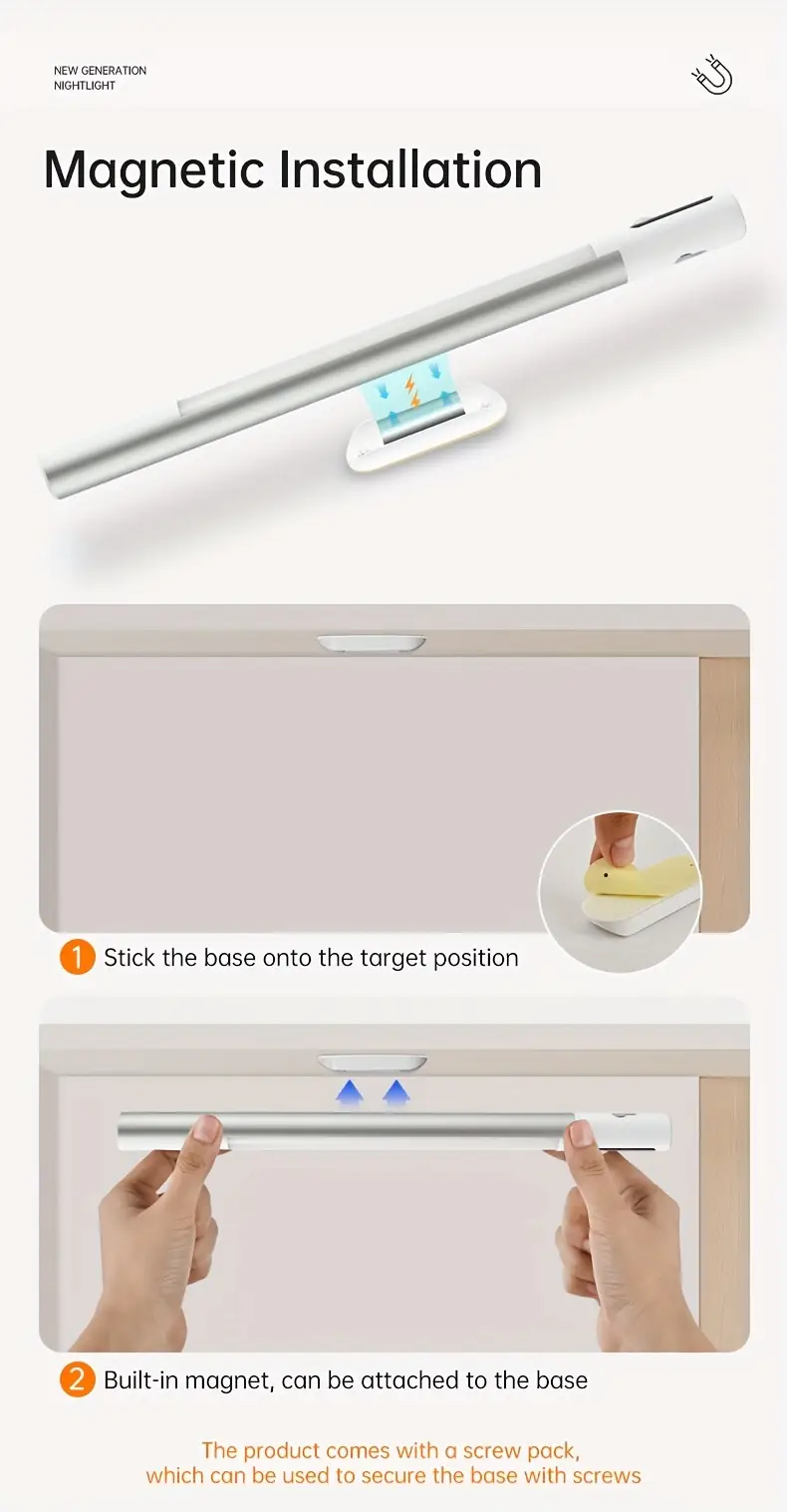 1pc modern motion sensor led light rechargeable under cabinet light with battery level display wireless magnetic freestanding wall mount for kitchen bedroom office plastic shade metal usb cable included 1200mah lithium battery infrared sensor function details 8