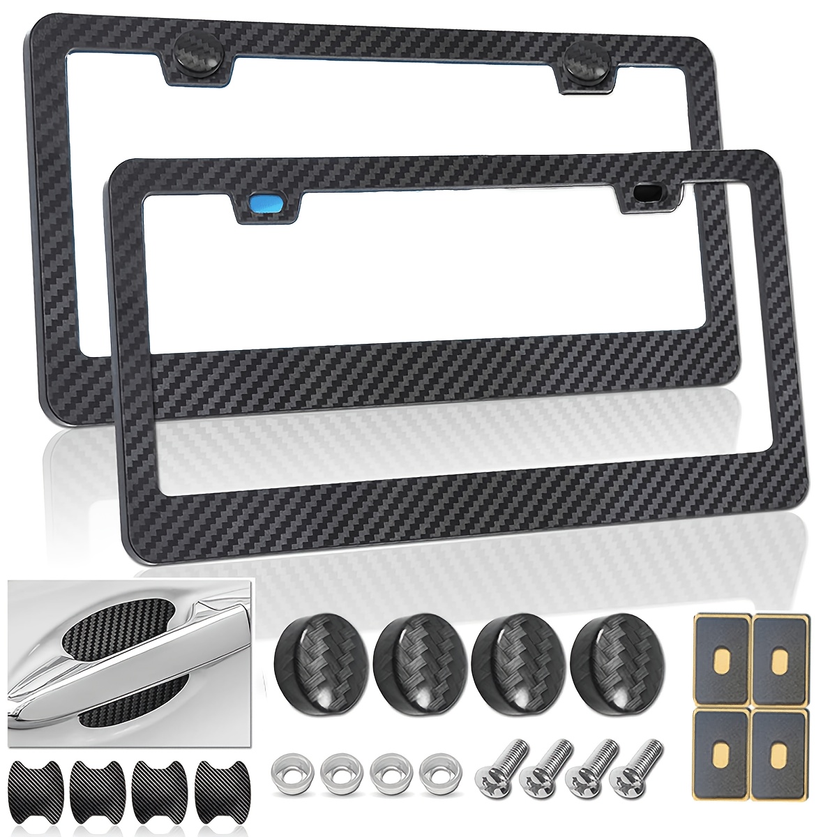 TEMU Lot de 2 cadres de plaque d'immatriculation style fibre de carbone, taille standard pour plaques d'immatriculation américaines et mexicaines,