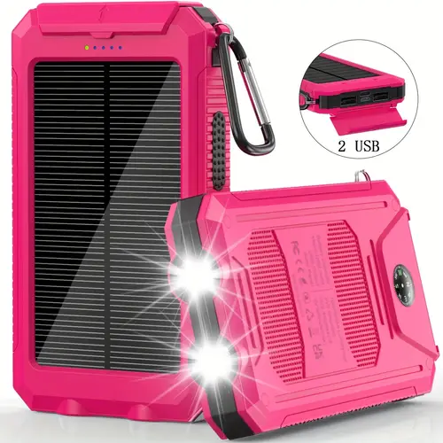 8000mah 10000mah portable charger solar power camping external backup battery pack dual 5v usb port output for all mobile devices built in bright flashlight with compass for outdoor emergency use best gift for mothers day