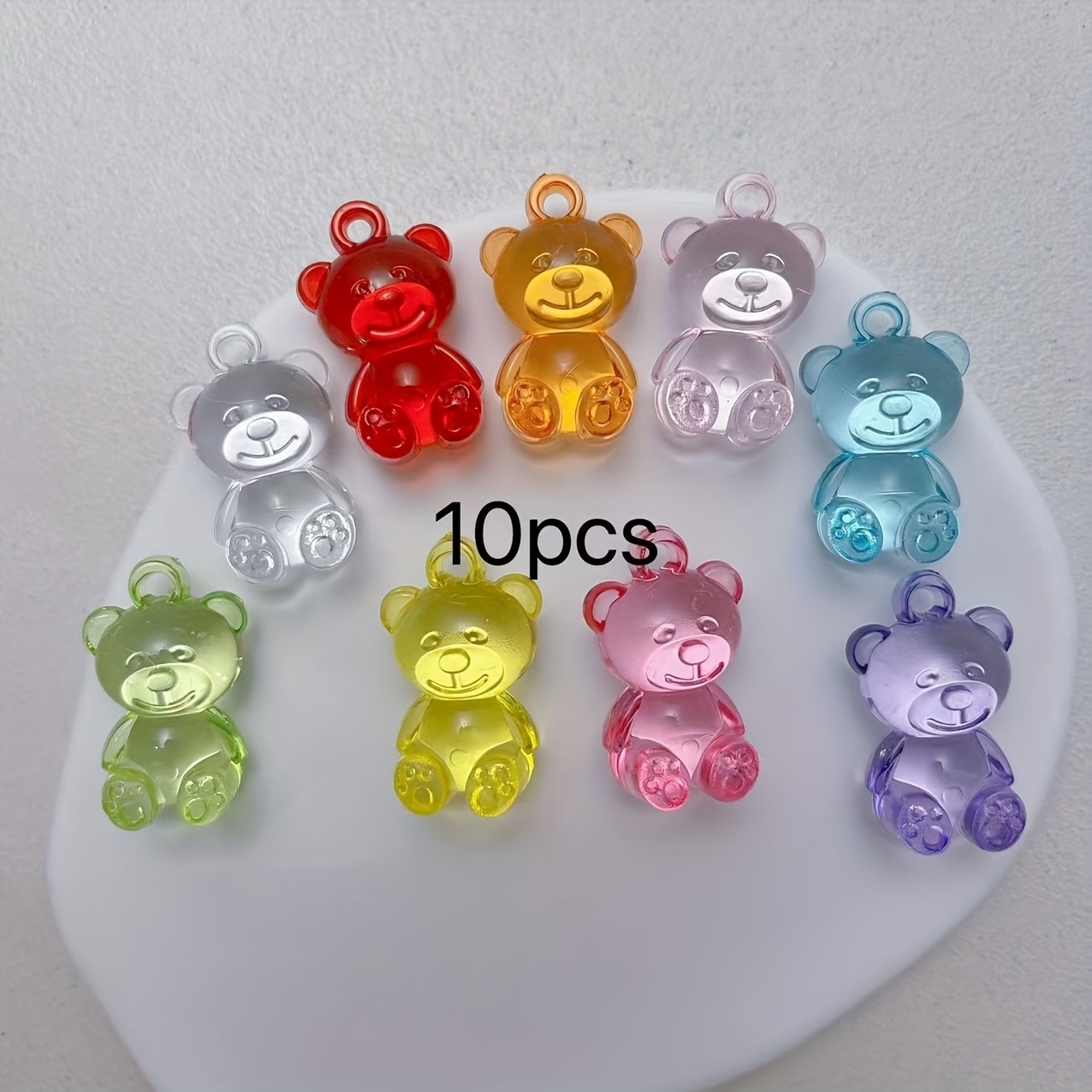 TEMU 10 Stück Acryl Bunte Transparente Bären-Anhänger, Zufällig Gemischte Farben, für DIY-Halsketten, Handy-Anhänger, Haargummizubehör Andere