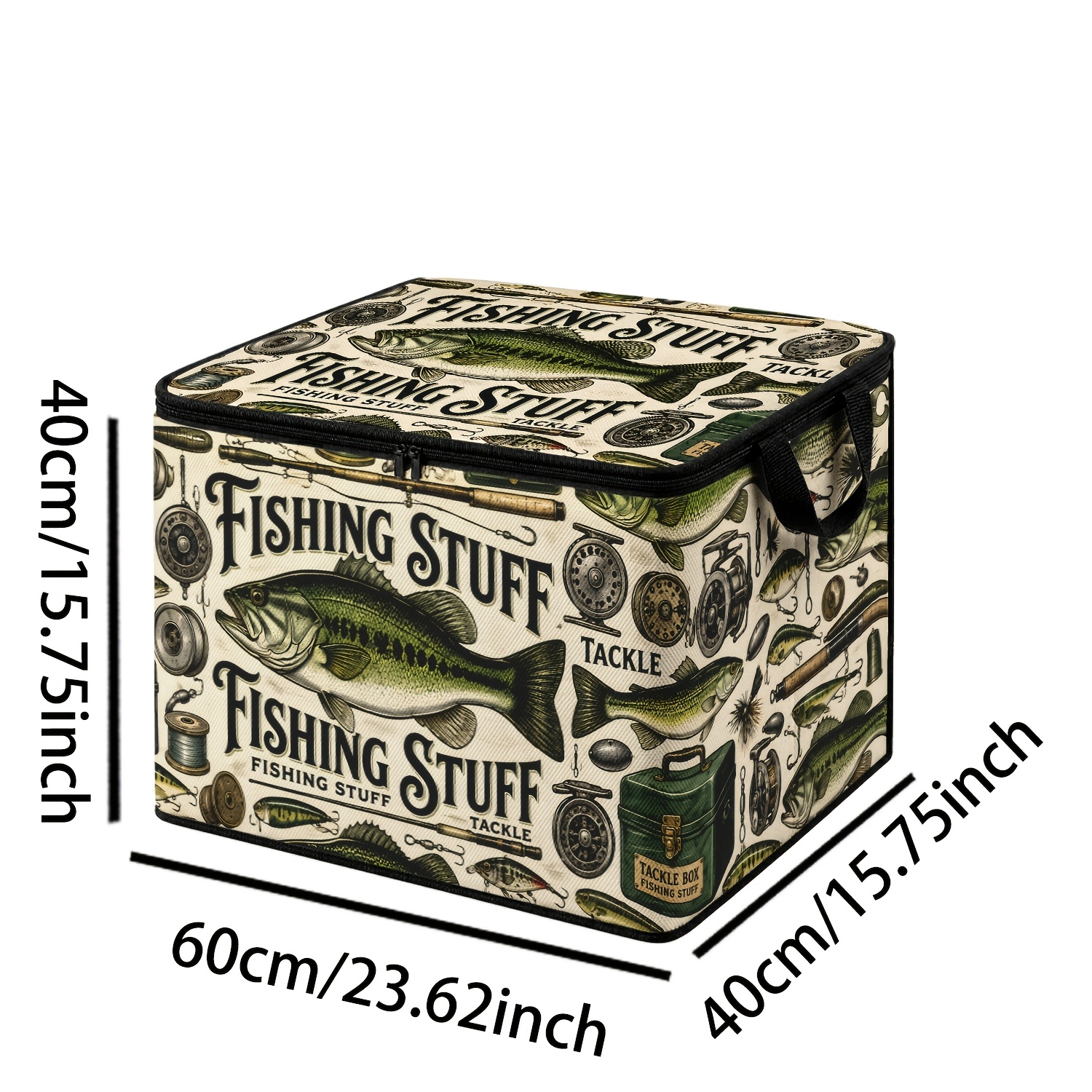TEMU 1pc Rice Bottom Rod And Fishing Gear, 2d Flat Printing, Fishing Theme, Large Capacity Storage Box, Fishing , Foldable Storage Box, With Lid And