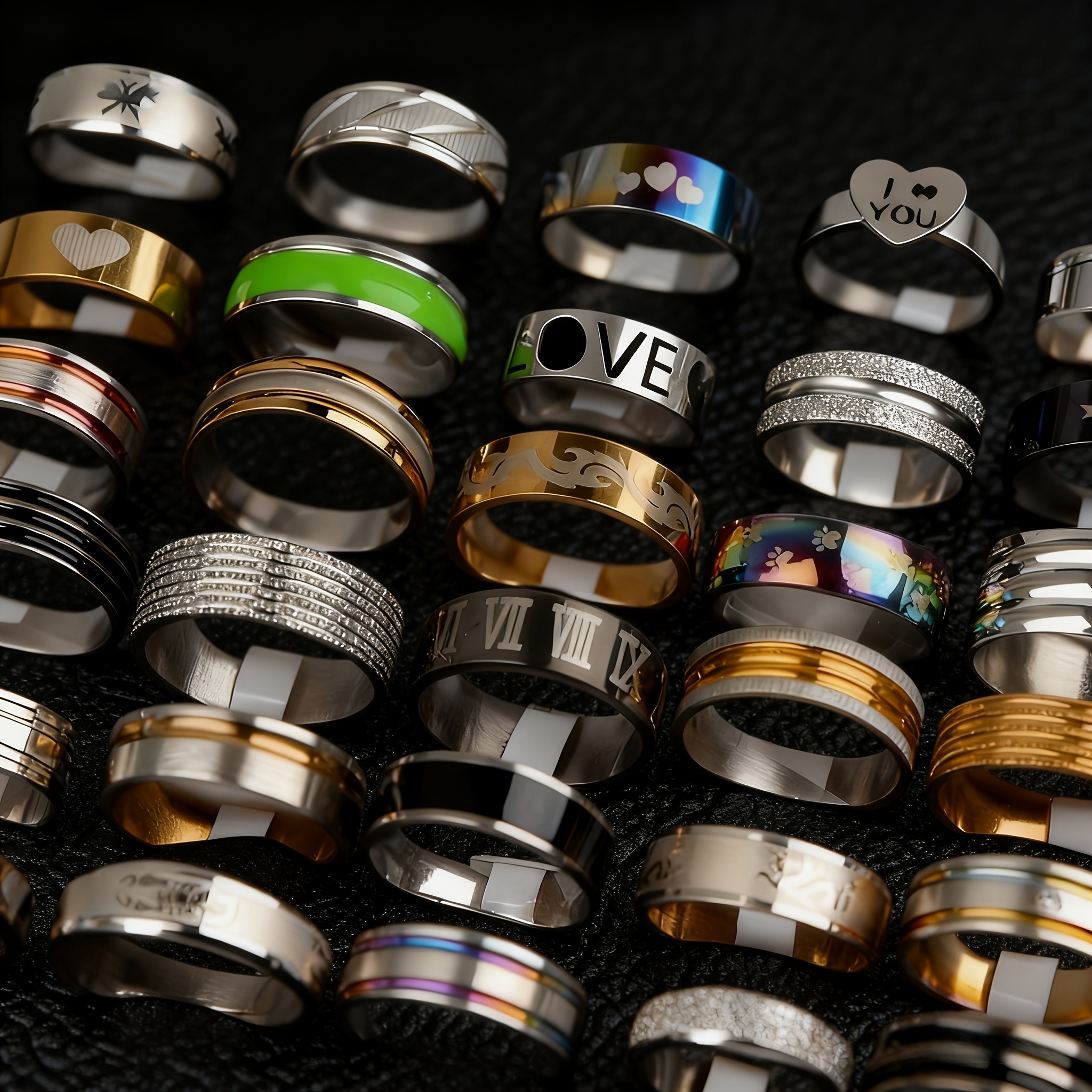 16pc Fashion Trendy Stainless Steel Rings, Mixed Styles