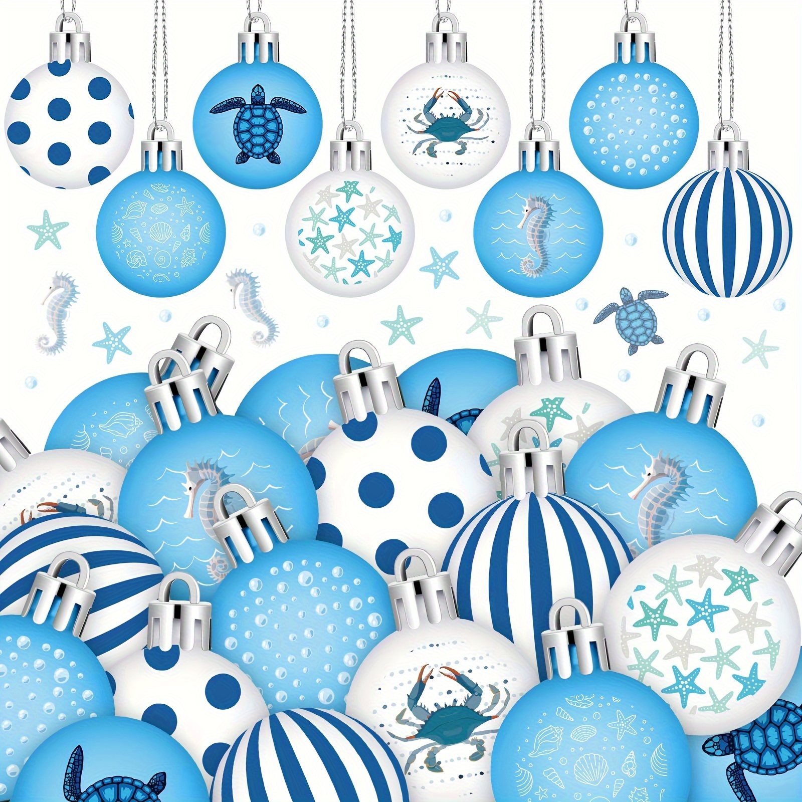 

24pcs Summer Ocean Balls Ornaments Blue Decorations For Tree Summer Glitter Hanging Ornaments Decor Balls For Summer Under The Sea Birthday Party