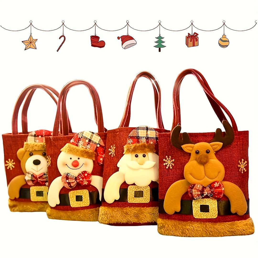 

Christmas Tote Bags: Santa, Snowman, And Reindeer Designs For Easy Carrying - Gifts Or Snacks