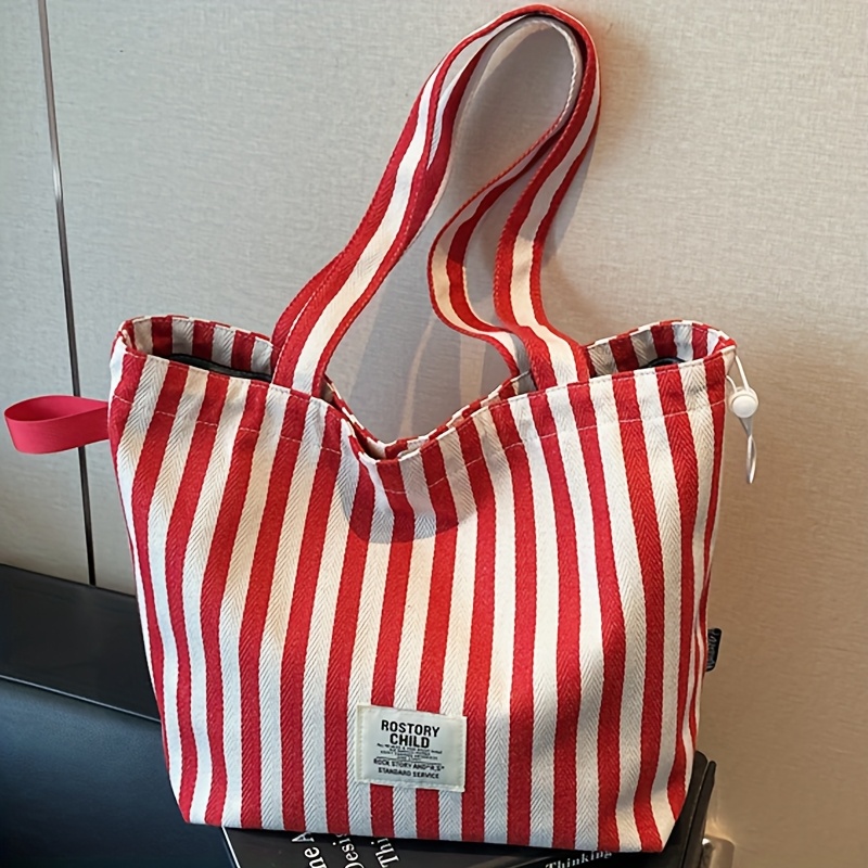 Image of Perfect Lily Women's Vertical Stripe Tote Bag With Closure & Shoulder Strap - Heavy-duty Nylon Handbag Suitable For School, Work, , Tablet-fit Bookbag, Closure Clutch For Daily Use (/)