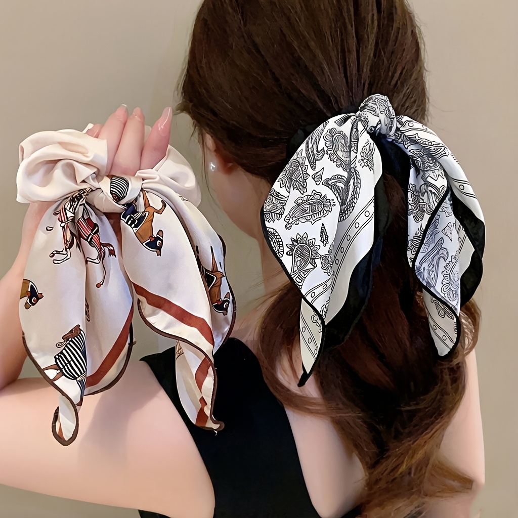 TEMU 2pcs Chouchous Cheveux Ruban Imprimé Floral Rétro Français Coréen Premium Tendance Luxe Léger Queue de Cheval Accessoires Cheveux Femmes
