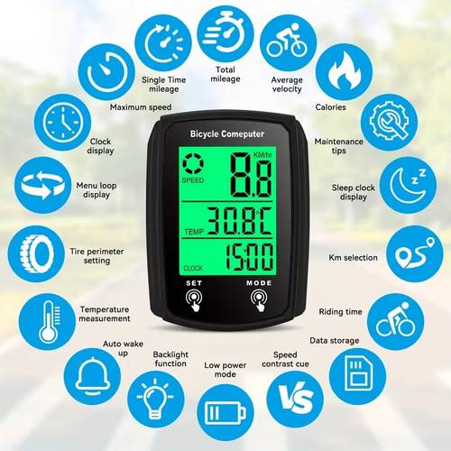 1pc bicycle computer with cable bicycle odometer with cable unit miles kilometers kilometers per hour touch sensitive switch large sized lcd automatic wake up function thermometer function battery