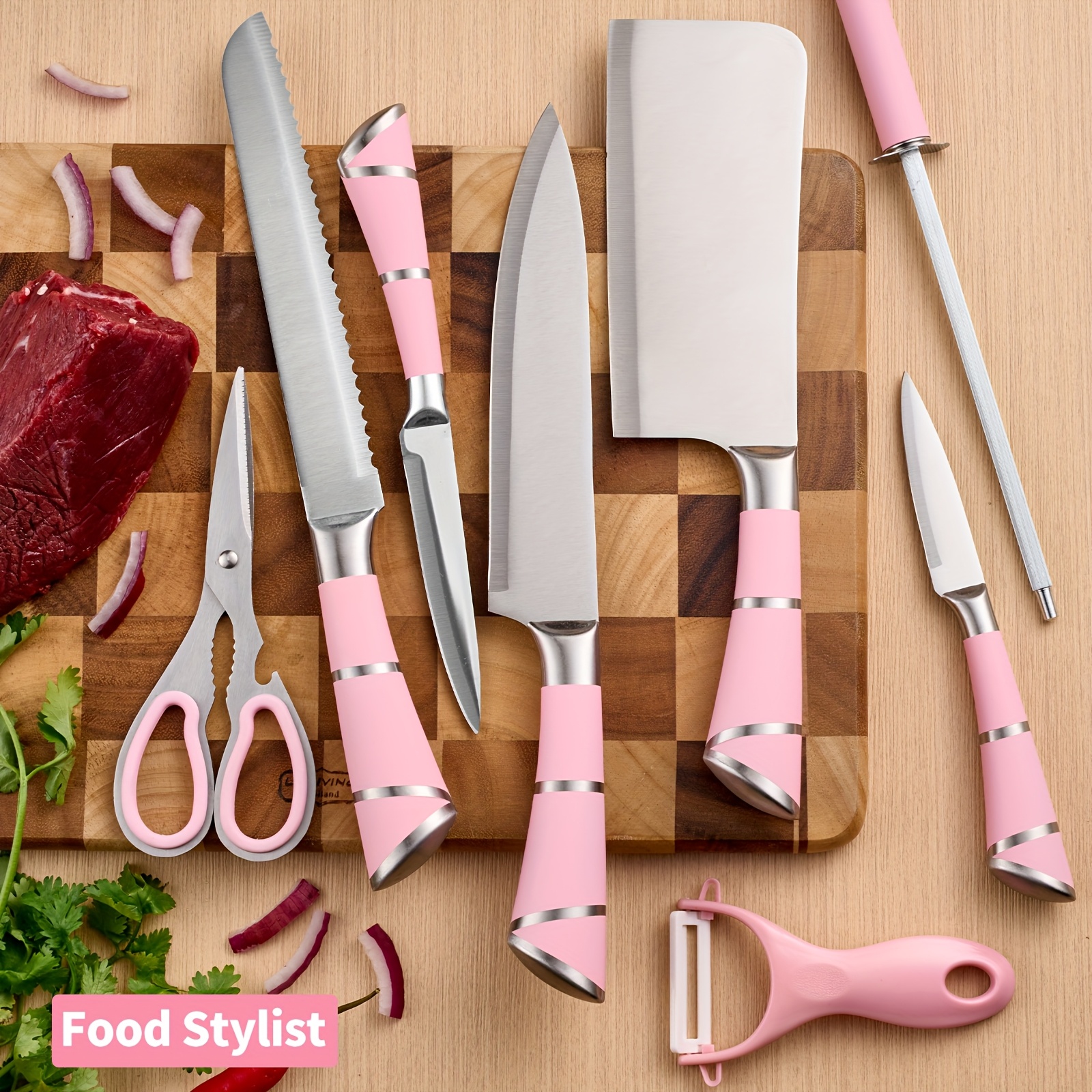 9pcs Kitchen Chef Knife Set - with Knife Holder - Built-in Knife Sharpener Block - Ergonomic Handle, Cooking Tools - Meat Cutting Knife, Bone Cutting Knife, Utility Knife, Cutting Knife, Used for Cutting Fruits And Vegetables - Gift Recommendation
