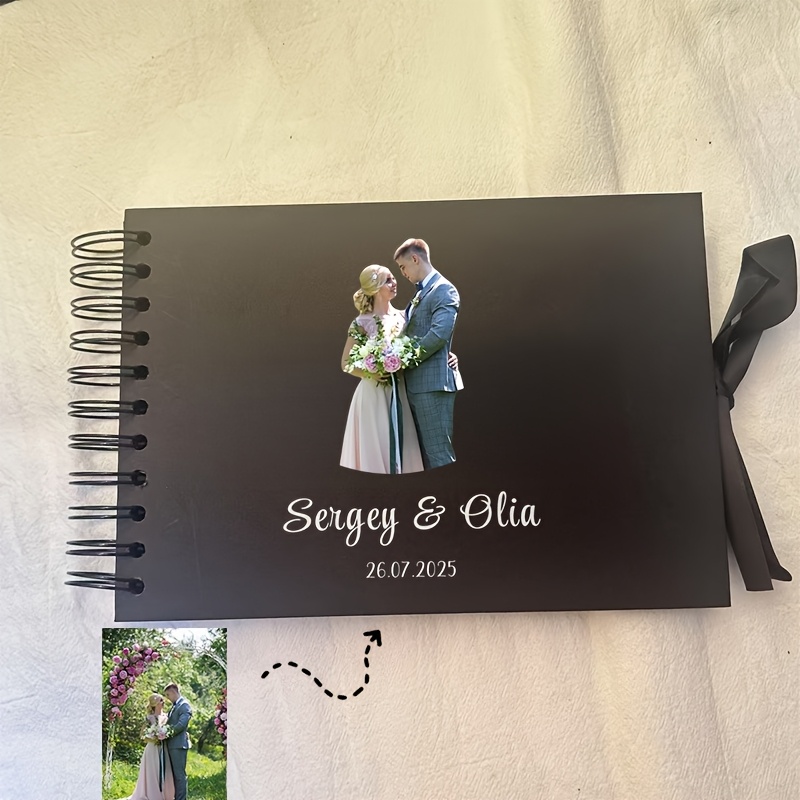TEMU 1pc Of A Black Rectangular Album Featuring 60 Pages, Ideal For Diy Memory Creation, With A Decorative Ribbon, Perfect For Weddings,