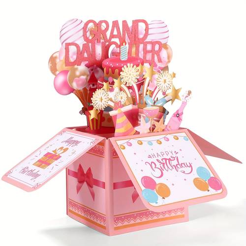 happy birthday up card for granddaughter colorful balloons fireworks 3d birthday card with envelope creative gift for grand daughter from grandparents