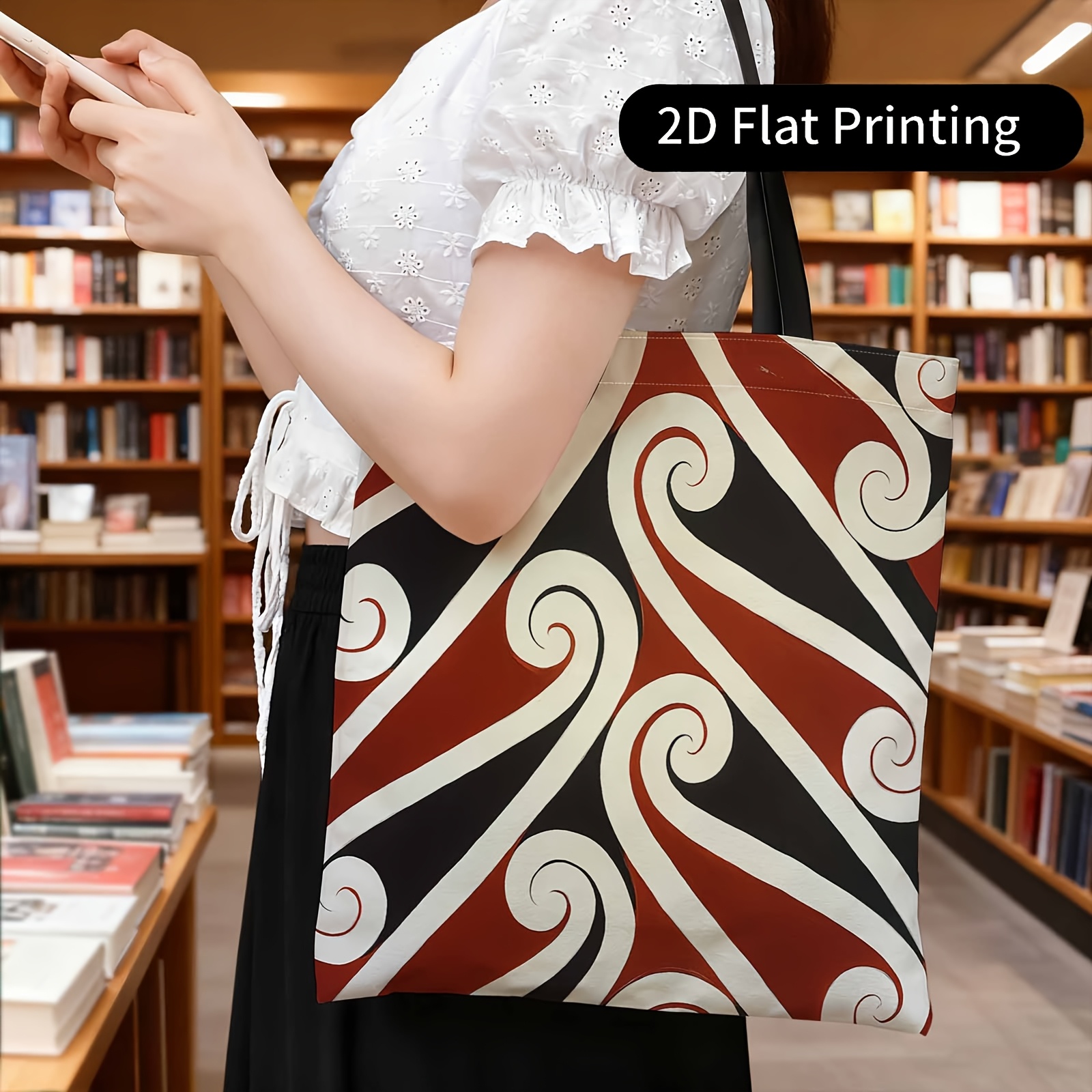 TEMU 1pc Casual Tote Bag-abstract, Patterns, Maori Designs.-reusable Fashion Bag, Machine Washable, Lightweight, With Fixed Shoulder Strap, Suitable