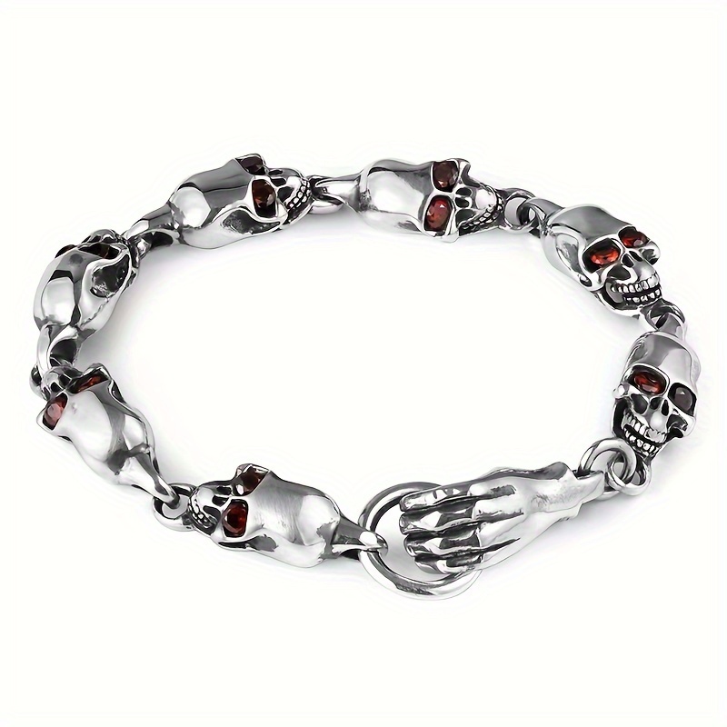 gothic skull bracelet with   charm vintage inspired 925 sterling silvery adjustable punk style jewelry for couples     music festivals details 4