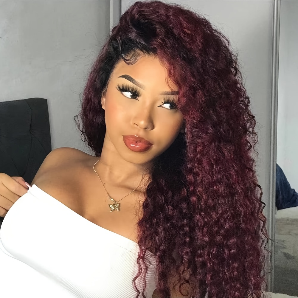 

T99j Lace Front Wigs For Women 13*4 Inch Deep Part Space Synthetic Lace Wigs Natural Curly Wave Dark Red Hair With Heat Resistant Hair Replacement Wig For Daily Party Use