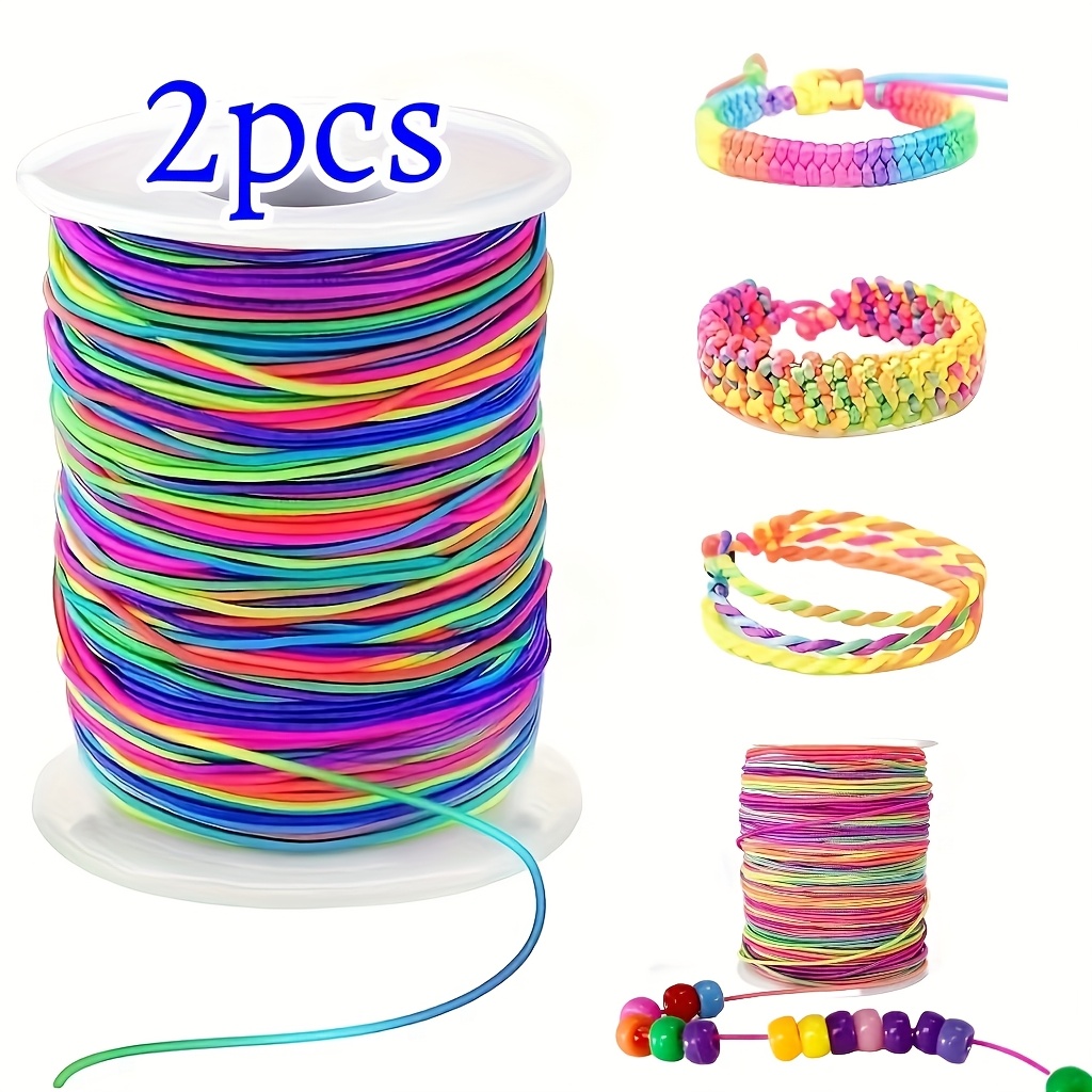 TEMU 2 Rolls Of Rainbow Elastic Bead String, 100 Meters/328 Feet, Elastic Bracelet String, Sturdy Rainbow Elastic String, Used For Jewelry Making,