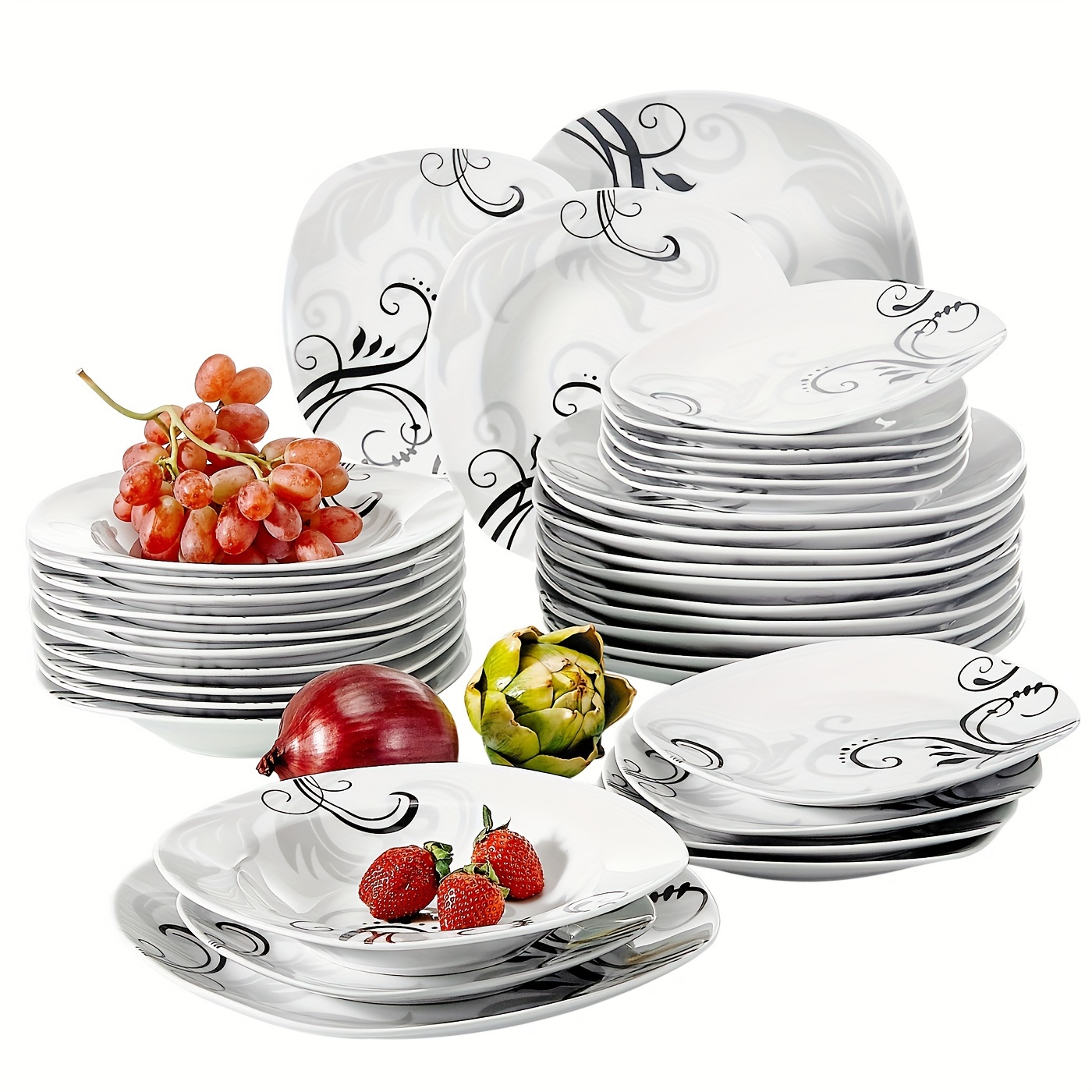 36pcs Dinnerware Set Dinner Set China Ceramic Dining Set Tableware Set Of Porcelain Plate Set, Plate Set, Dinner Plates, Dessert Plates, Soup Plates