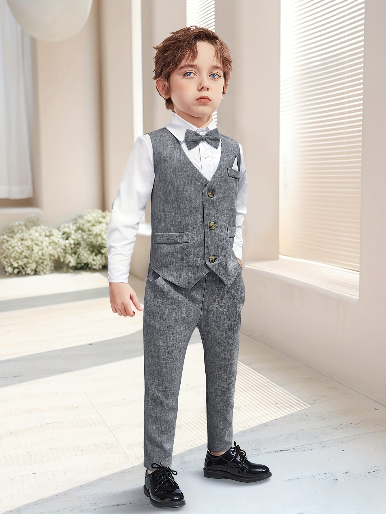 boys formal suit navy blue piece set white shirt Temu Mauritius