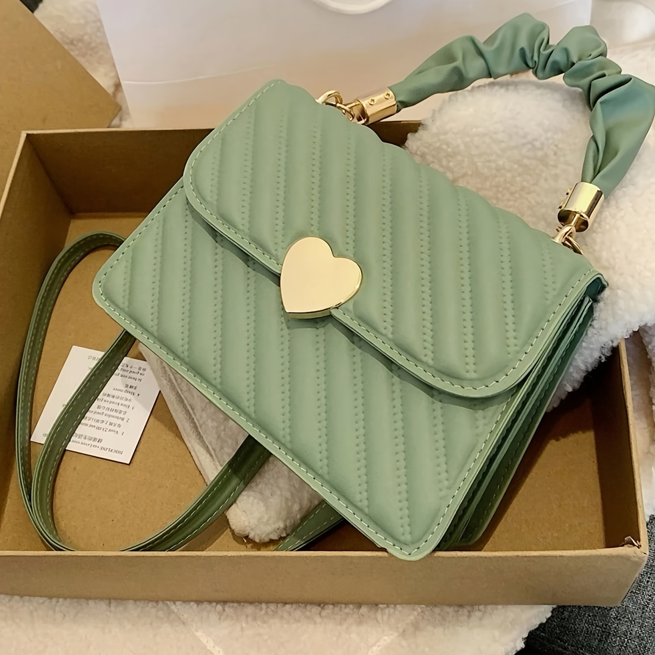TEMU Lightweight Creased Square Bag With Pleated & Button Closure - Striped Handbag Suitable For Office, University, Work, Business, Commuting - Elegant Handheld Purse For Valentine's Day Gifts