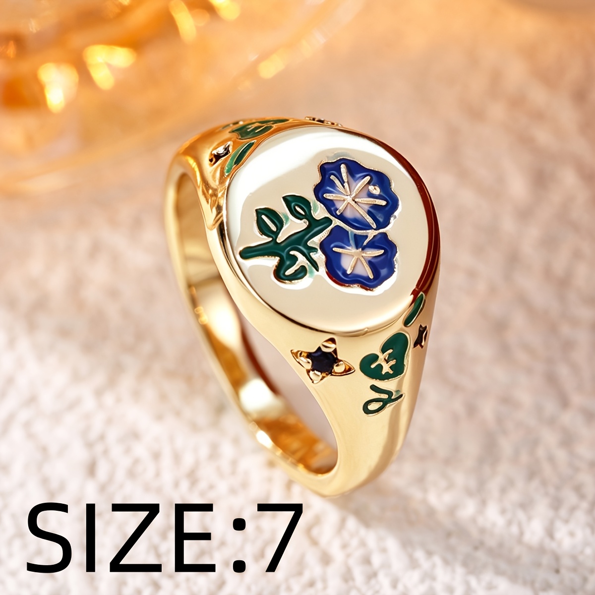 Floral Copper Inlaid Zirconia Statement Ring, Unisex