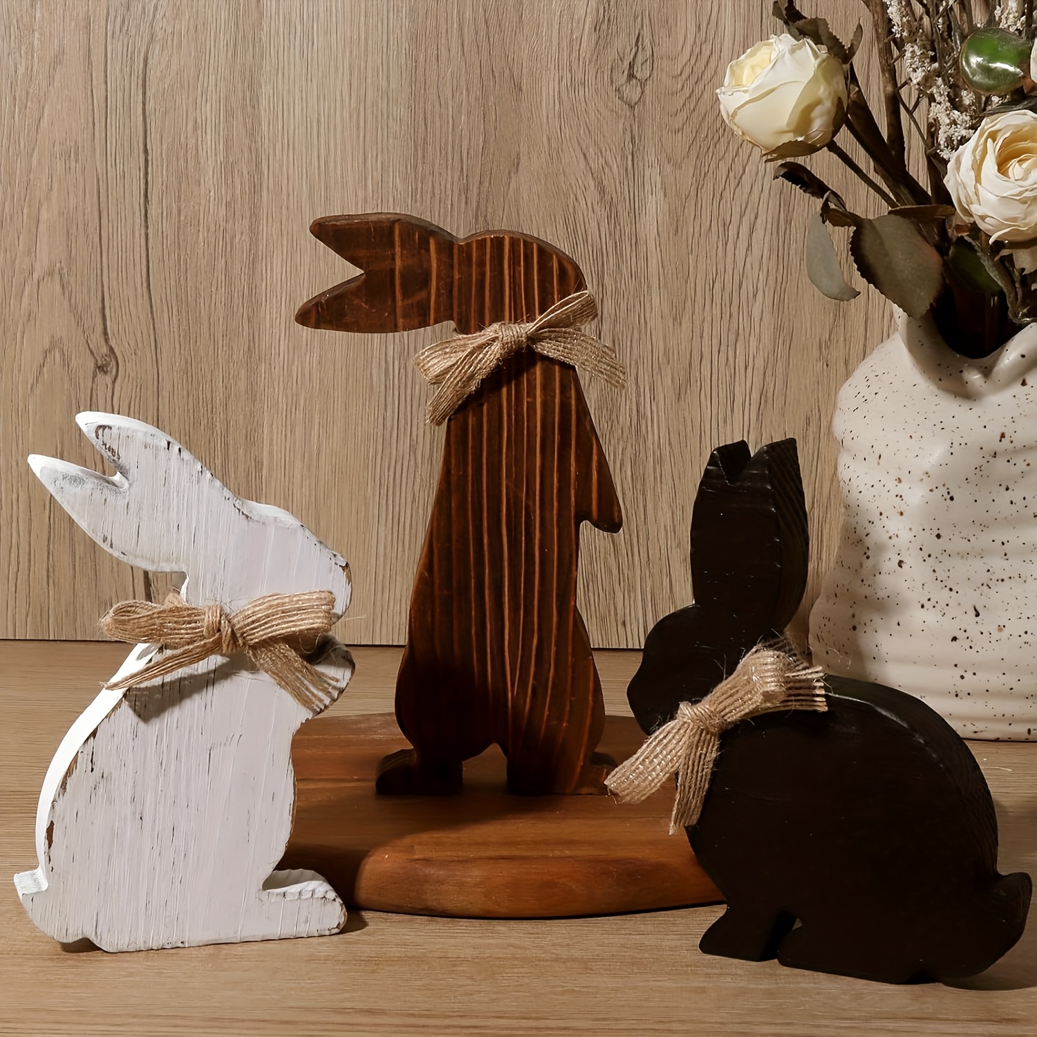 

3pcs Rustic Easter Bunny Wooden Tabletop Decor Set - Home, Office, And Holiday Party Decorations