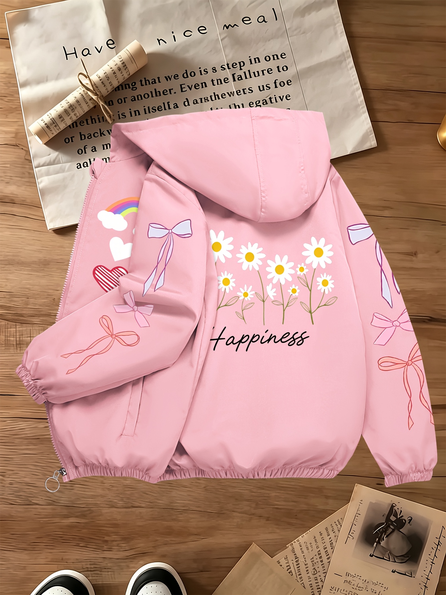 Girls' Hooded Windbreaker Jacket for Outdoor Running Training
