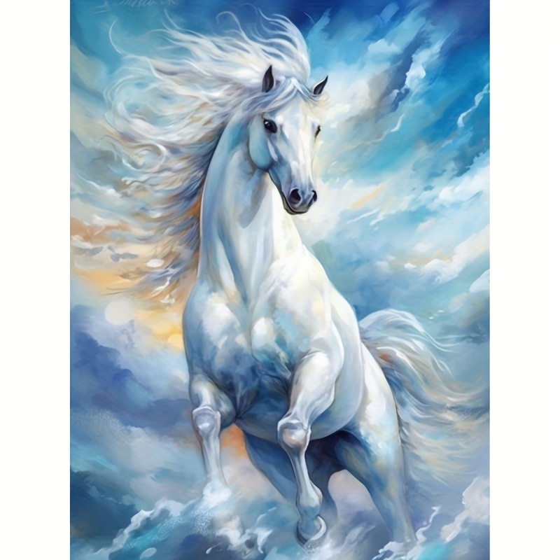 

5d White Horse Diamond Painting Kit - 30x40cm Round Acrylic Diamonds, Diy Mosaic Art Craft For Wall Decor, Handmade Gift