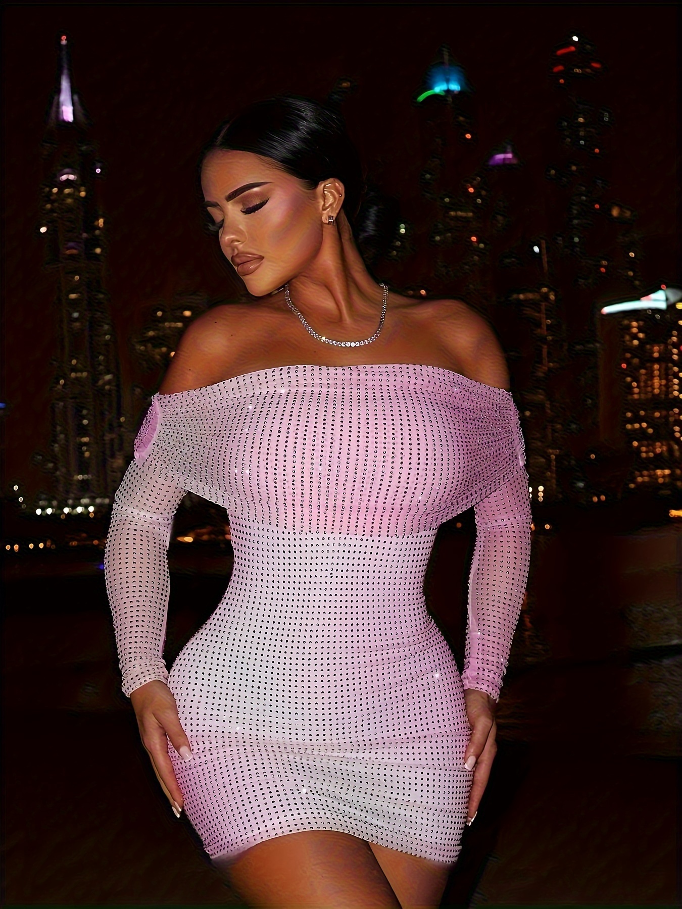 blue dress for baby girl Zapaka Women Trend Hot Pink Lace Up Tight Glitter Homecoming Dress Sexy Bodycon Cocktail Party Dresses, Hot Pink / US8 main image 0