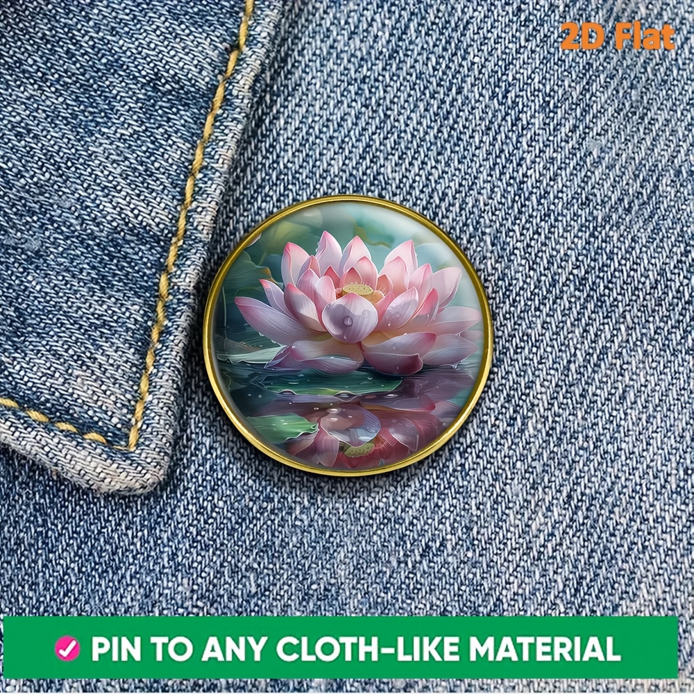 Elegant Round Lotus Flower Brooch Pin, Retro Design