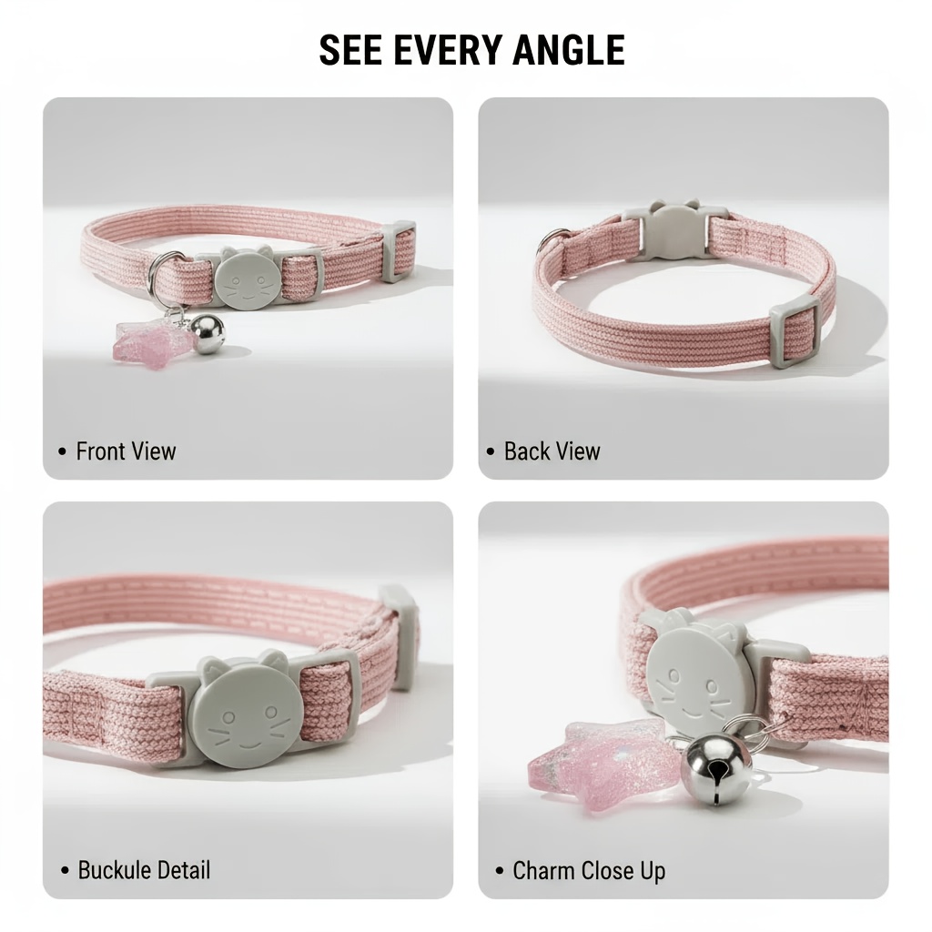Personalized Round Tag Cat Collar with Bell and Flower Star Pendant