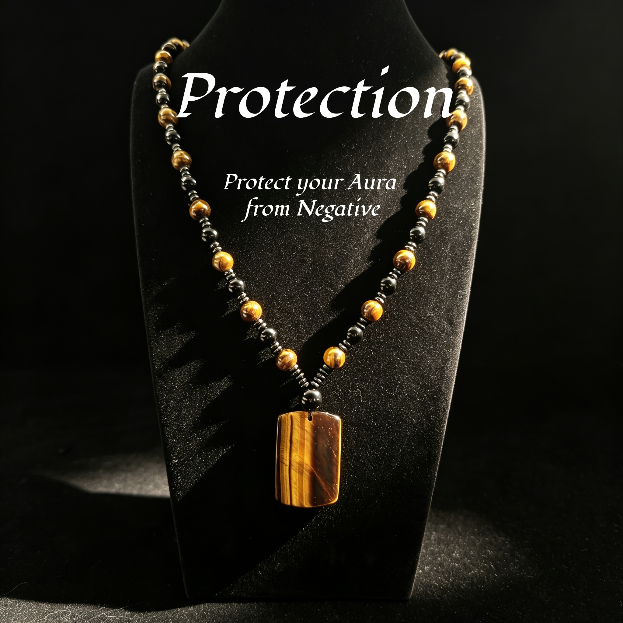 Natural Tiger Eye Stone Pendant Necklace, Guardian Amulet