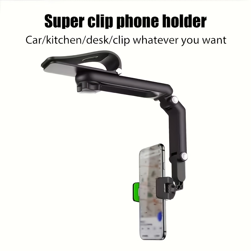 TEMU 1080° Rotating Car Phone Holder, Abs Material, Durable Sun Visor Phone Holder With Adjustable Arm - For Gps Navigation - Suitable For All