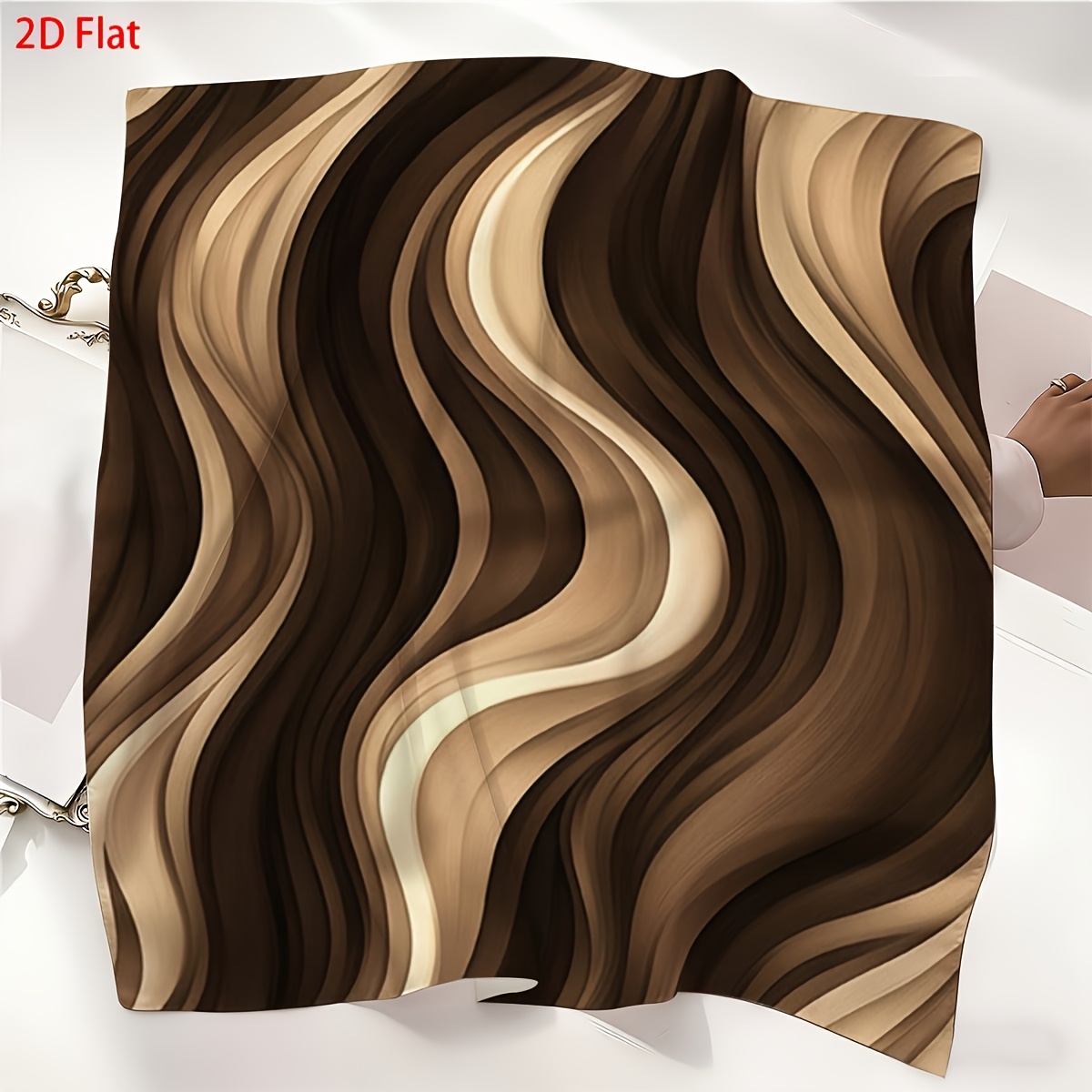 Brown Wavy Pattern Decorative Square Scarf, Multi-Purpose