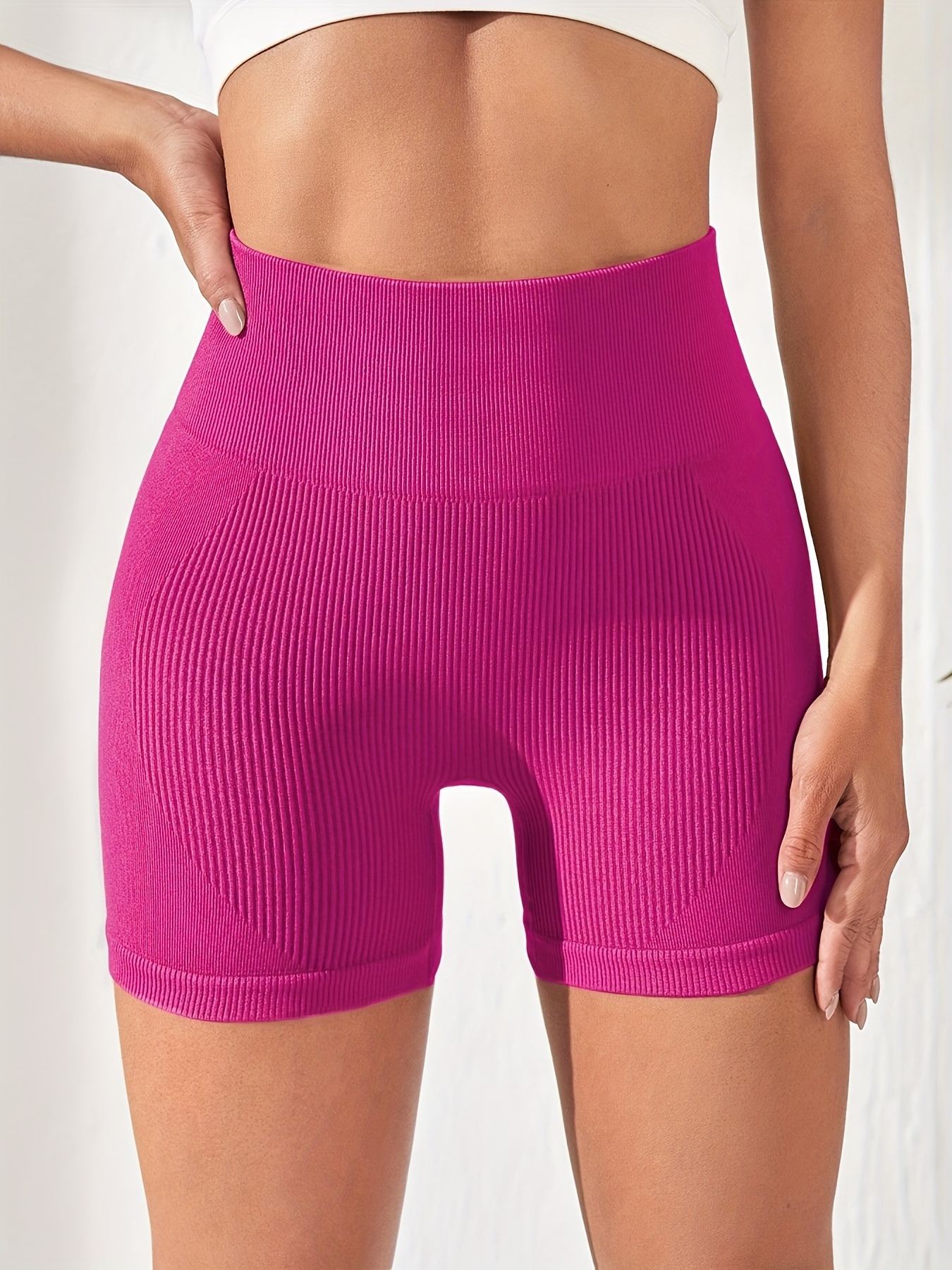 High-Waisted Seamless Fitness Cycling Shorts - Pink