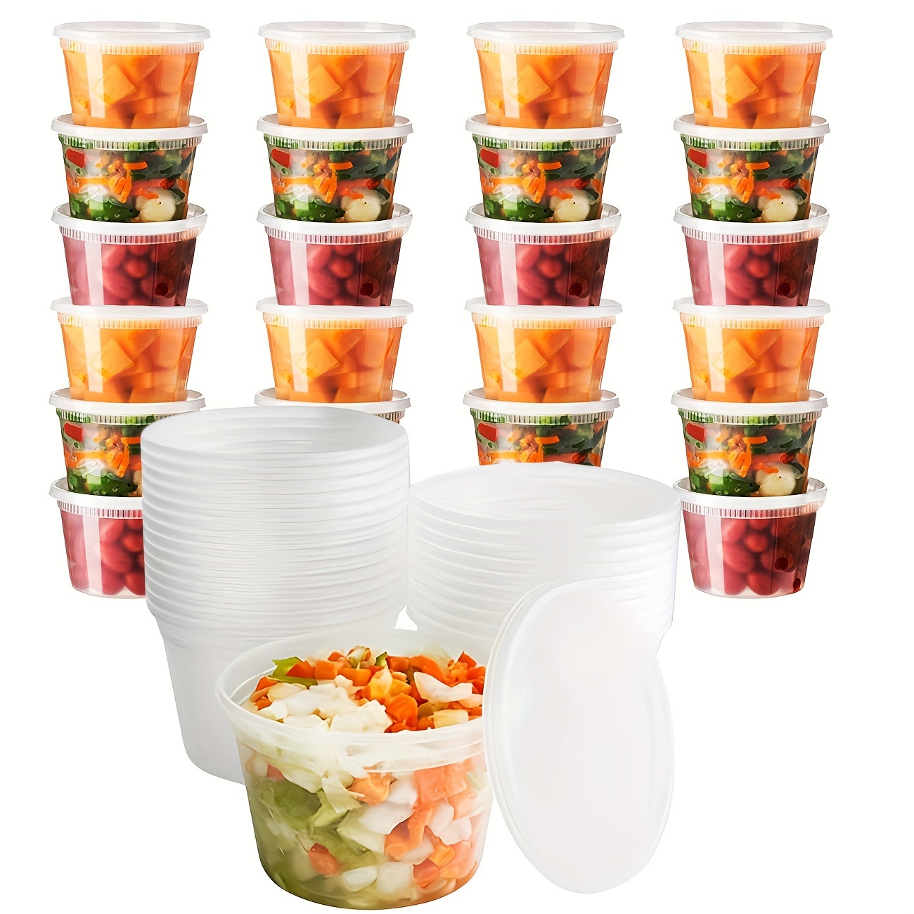 

50pcs16 Oz Reusable Plastic Container With Lid Food Storage Container Sealed Bulk Round Food Storage Container Suitable For Storing Fruits And Vegetables For Storing Household Items...