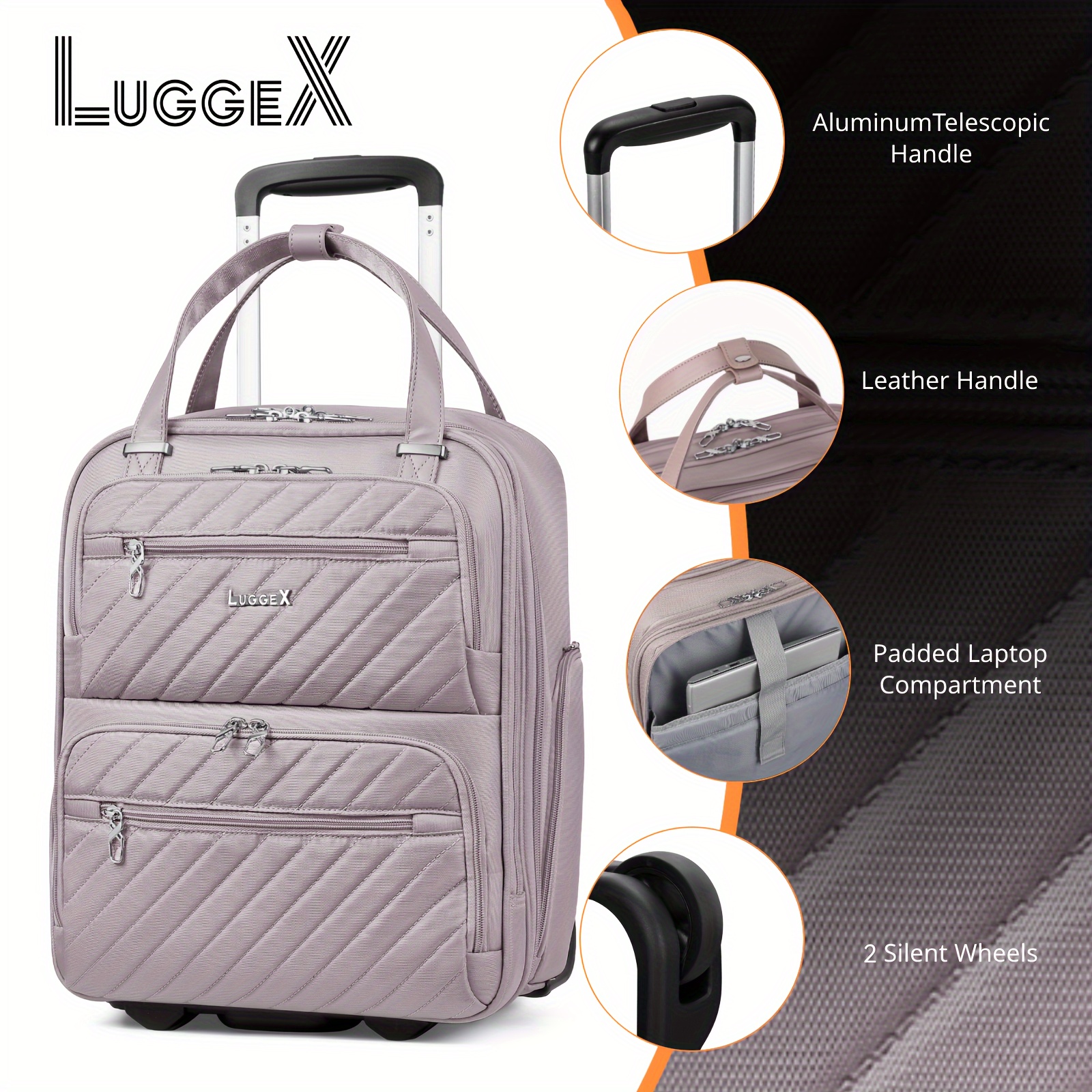 

Luggex Underseat Carry On Luggage With Wheels - Stylish Lightweight Under Seat Luggage - Soft Sided Personal Item Suitcase For (grey Pink, 16 Inch)