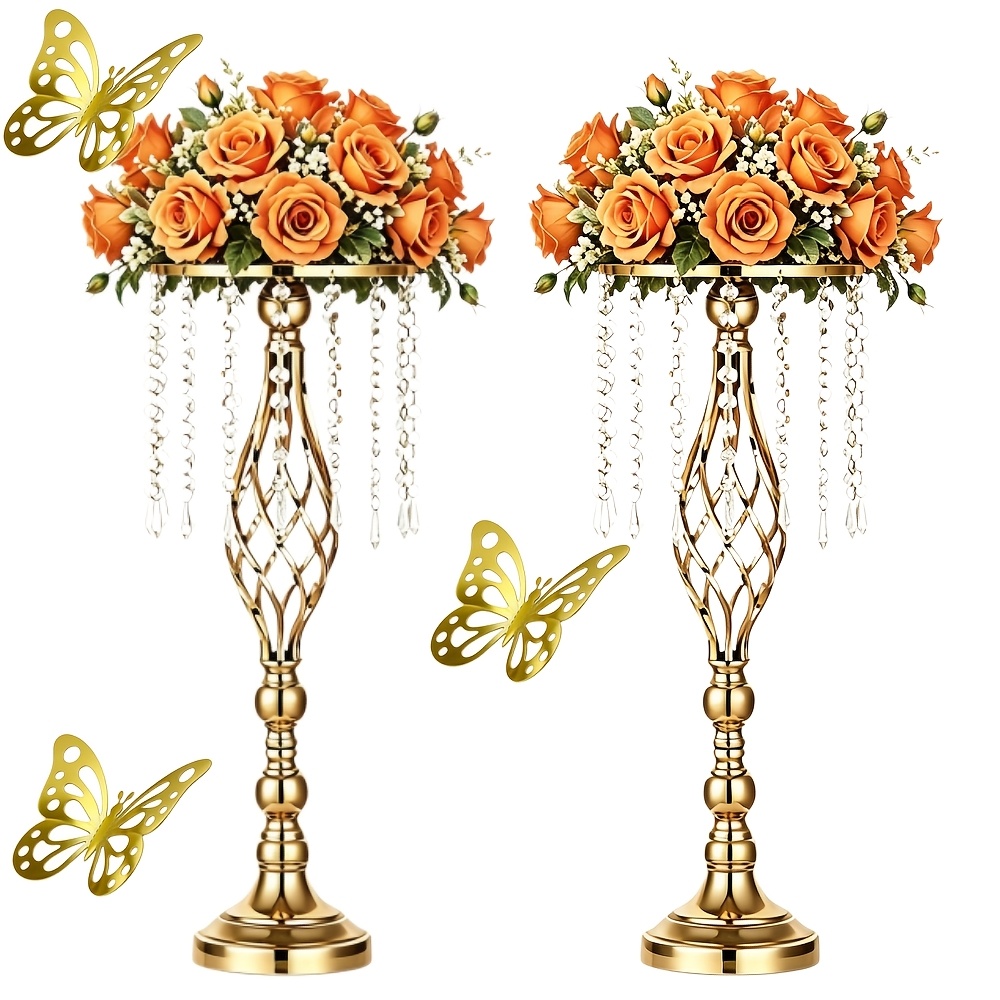 2pcs Golden/silvery. Children's Party Table Centerpiece. Metal Vase With Holder. Wedding Table Flowers. Party Dinner Event Restaurant Hotel Decoration. New Year Decoration Halloween, Christmas