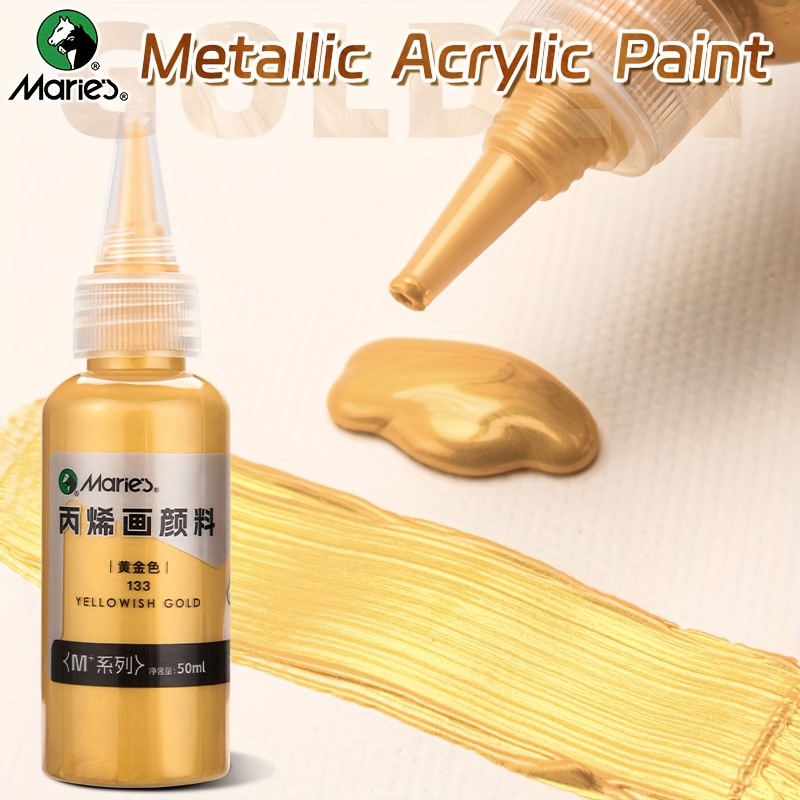 Image of Marie's Golden Metallic Acrylic Pigments, 50ml/1.69oz 1pc Tube, Cover Strong Pearlescent Acrylic, For Art Painting, Rock, Glass, Wood, Perfect For Artists, Adults And Professionals