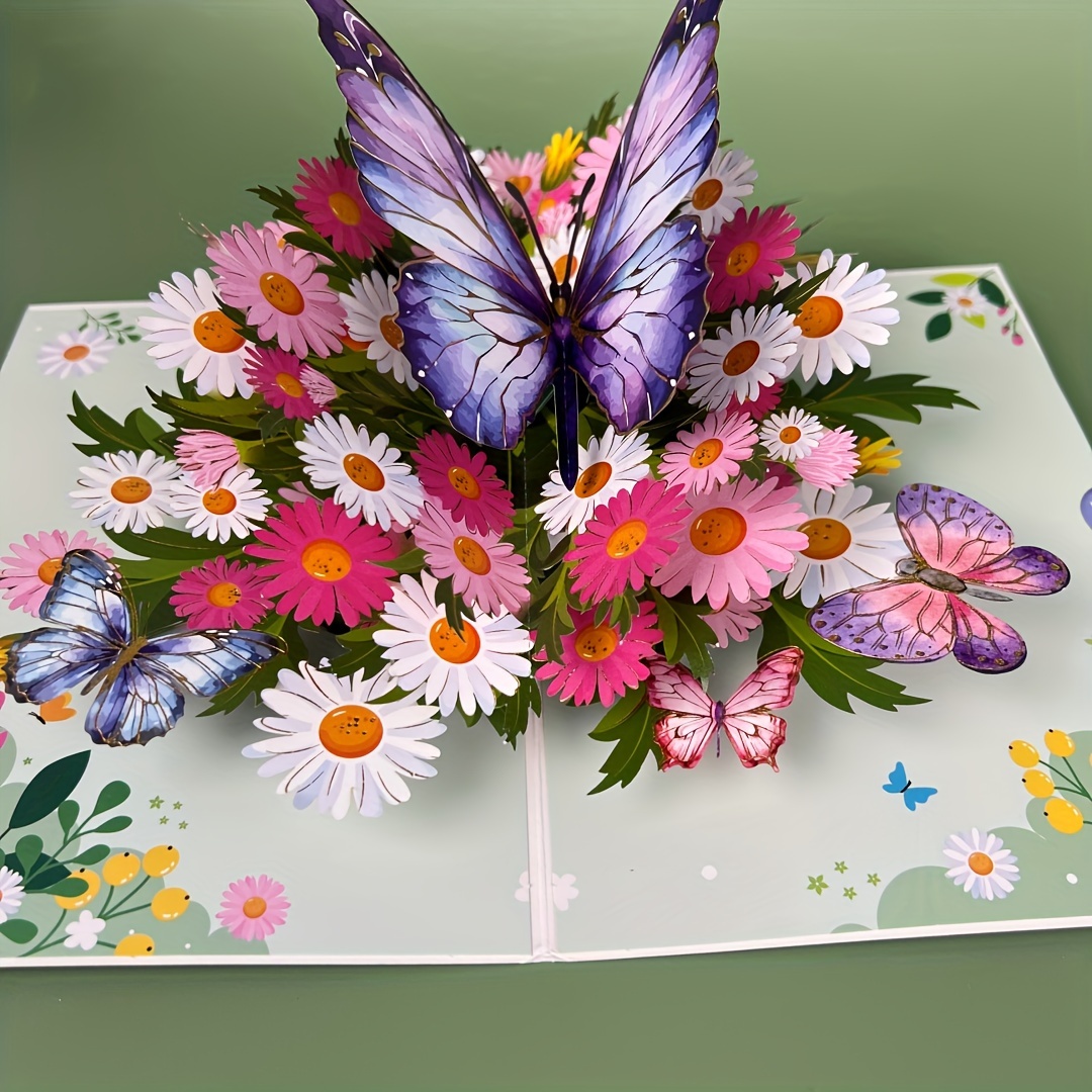 

1pc Swammcard Vibrant 3d Pop-up Greeting Card With Butterflies & Daisies - Birthdays, Teacher Appreciation, Thanksgiving, Anniversaries, Weddings & Day - Unique & Celebration Tool For Everyone